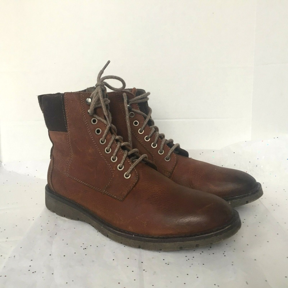 Johnston & Murphy Men Brown Pebbled Leather Lace up Oxford Boots 11 M Burnished
